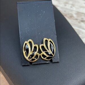 Trifari Vintage Gold and Black Clip Earrings